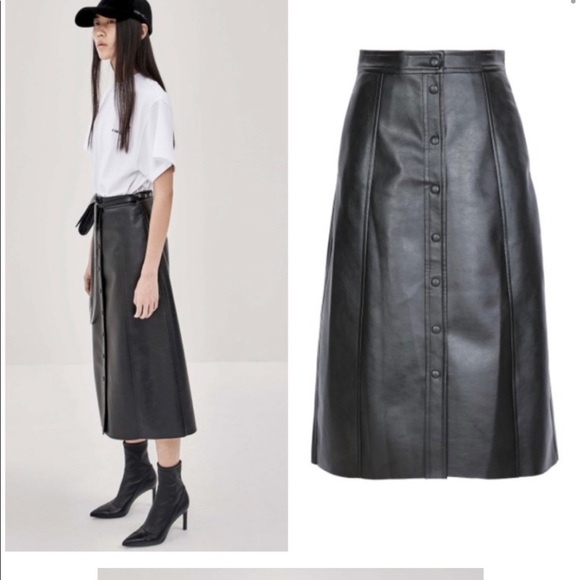 MO&Co Vertically Breasted Faux Leather Midi Skirt - Picture 3 of 10